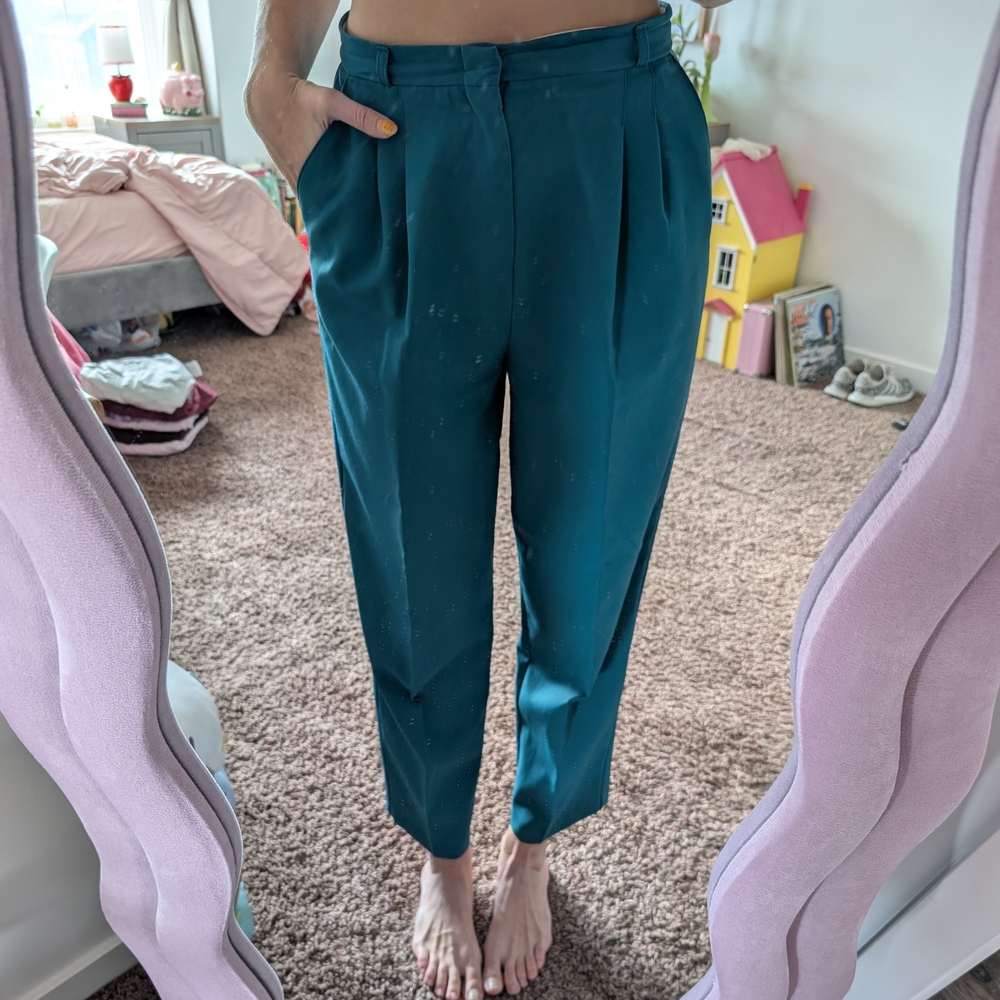 Vintage Pleated Teal Women's Pants